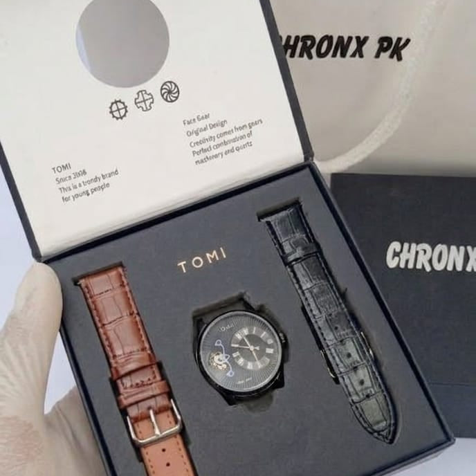 Tomi watch with 2 leather strap