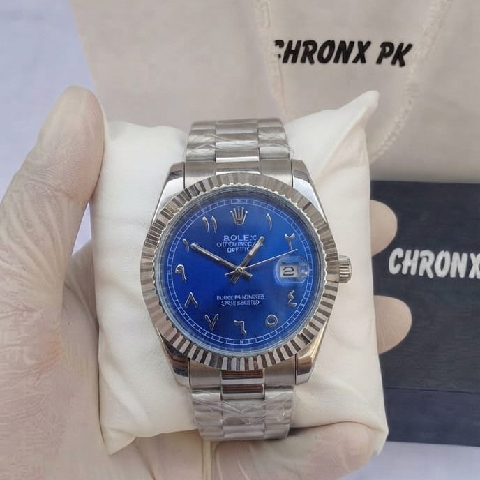 Rolex blue dial with stainless steel strap